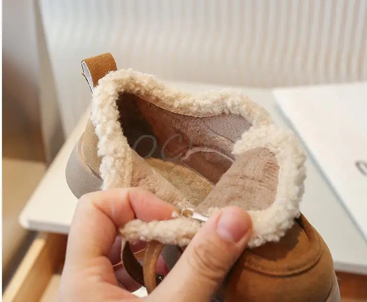 Autumn Winter Children Flats Shoes Solid Plush Warm Korean Style Girls Princess Casual Shoes Soft Bottom Furry Kids Cotton Shoes
