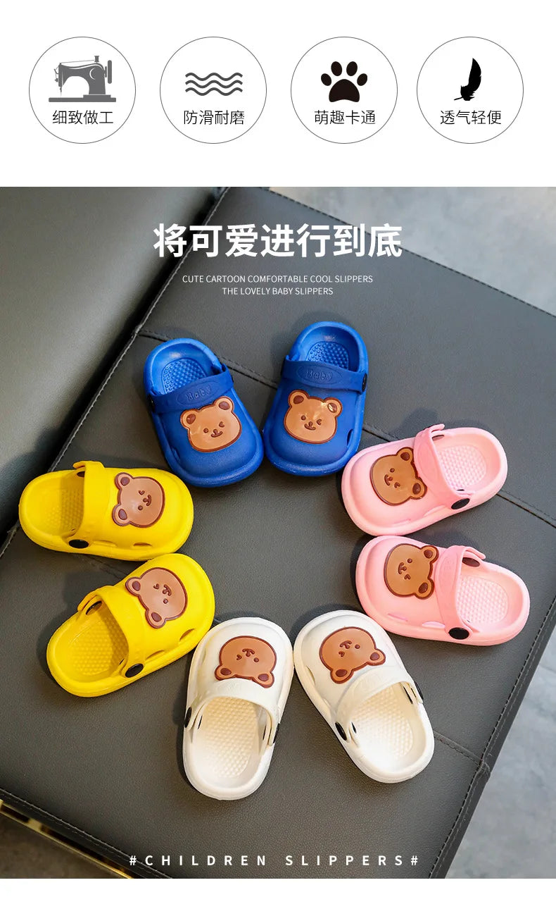 Two-Styles Baby Summer Shoes Cute Bear Baby Sandals Beach Bathroom Toddler Boys Girls Anti-slip Slippers Newborn Infant Sandals