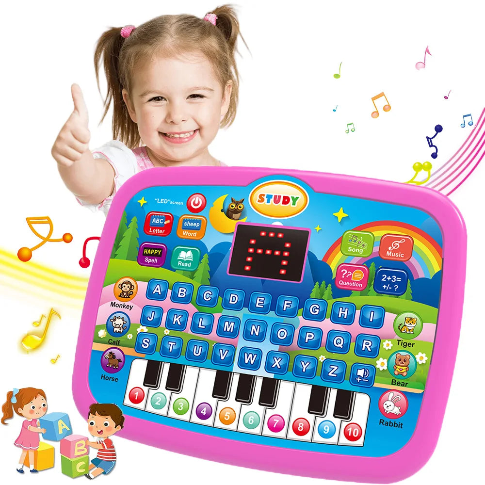 Kids’ Education Tablet Toy, Age 3+ Literacy Math Music Learning, Doubles as Electronic Keyboard, Birthday Christmas Gift - Idrilay 