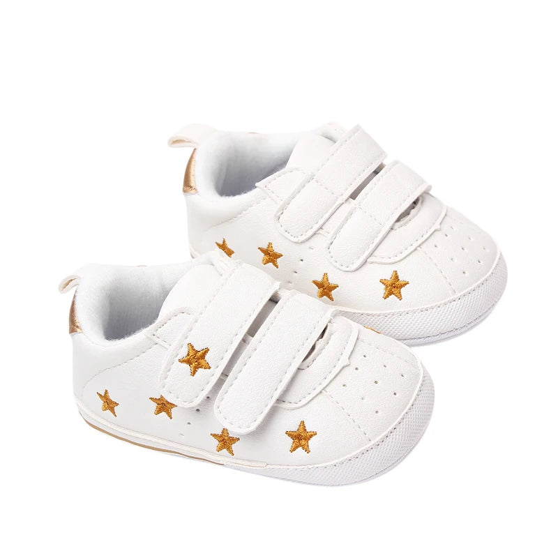 Baby Sneaker PU Leather Heart Star Non-slip Flats First Walking Shoes for Girls Boys