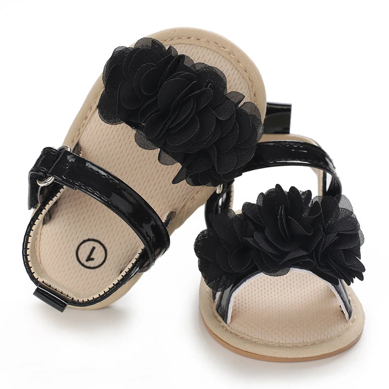 Summer Infant Baby Girl Fashion Shoes Toddler Flats Sandals Soft Rubber Sole Anti-Slip Flower Lace Crib First Walker 0-18M