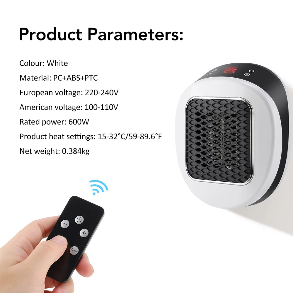 Portable Heater Electric Heater Plug in Wall Room Heater Home Appliance Heating Stove Mini Radiator Remote Warmer Machine 600W - Idrilay 