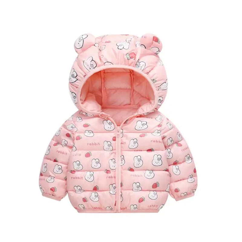 Girls Winter Coat Boy kids Girls Cotton-padded Jacket Character Pattern Baby Hooded Jacket Children Down Jacket