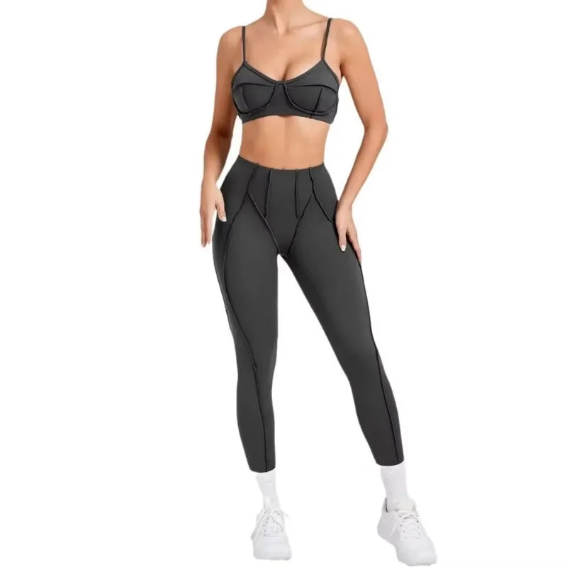 Yoga Sports Fitness Sets High Waist Hip-lifting Trousers Open Back Bra Suit Casual Running Workout Gym Leggings Sexy Sets Women - Idrilay 