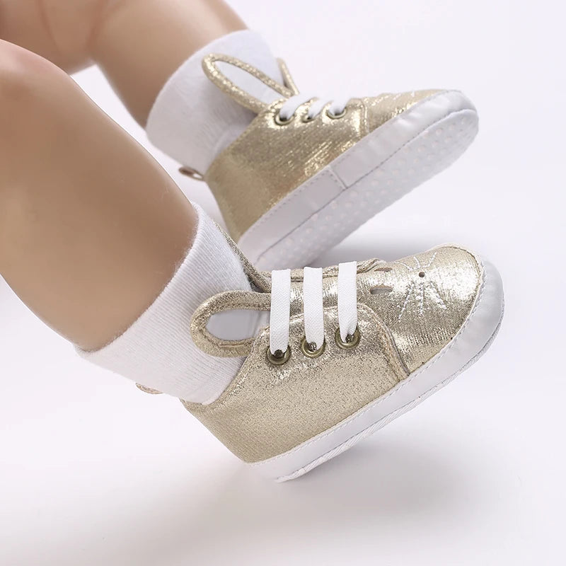 Cute Spring Newborn Golden Baby Shoes Non Slip Cloth Bottom Girl Shoes Elegant Breathable Casual Baby First Walking Shoes 0-18 M