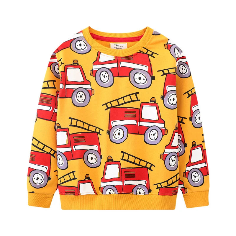 Jumping Meters 2-7T 2025 Design Boys Girls Sweatshirts Truck Cars Embroidery Hooded Shirts Kids Clothes Long Sleeve Autumn Tops