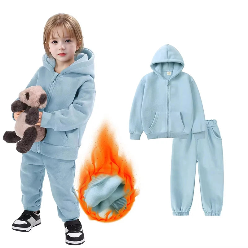 Winter Kids Clothing Sets Children Clothes Set Zipper Sports Wear Fleece Girls Sweatsuit Kids Winter Clothing Sets - Idrilay 
