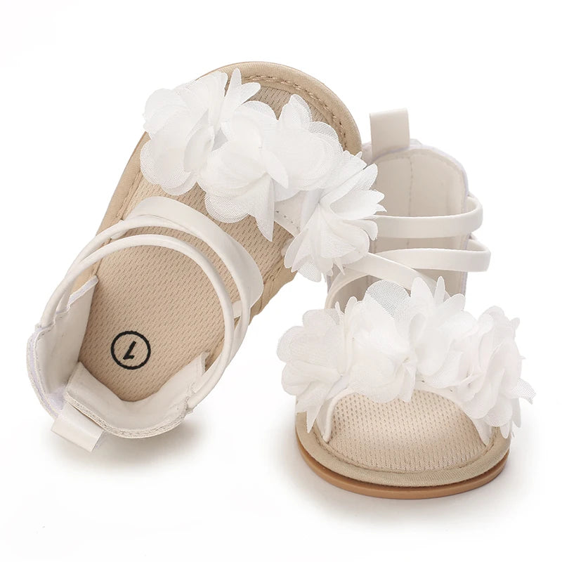 Summer Infant Baby Girl Fashion Shoes Toddler Flats Sandals Soft Rubber Sole Anti-Slip Flower Lace Crib First Walker 0-18M