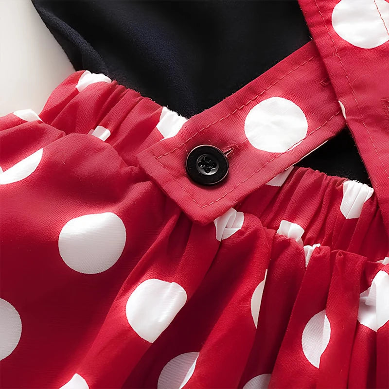 2Pcs/Set Mickey Minnie Mouse Children Outfit Baby Girls Summer Evening Kids Dots Tops Skirt Cosplay Dress with Headband Bow