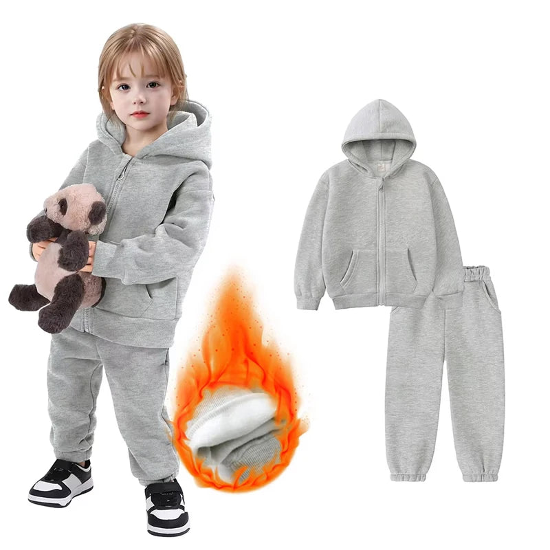 Winter Kids Clothing Sets Children Clothes Set Zipper Sports Wear Fleece Girls Sweatsuit Kids Winter Clothing Sets - Idrilay 