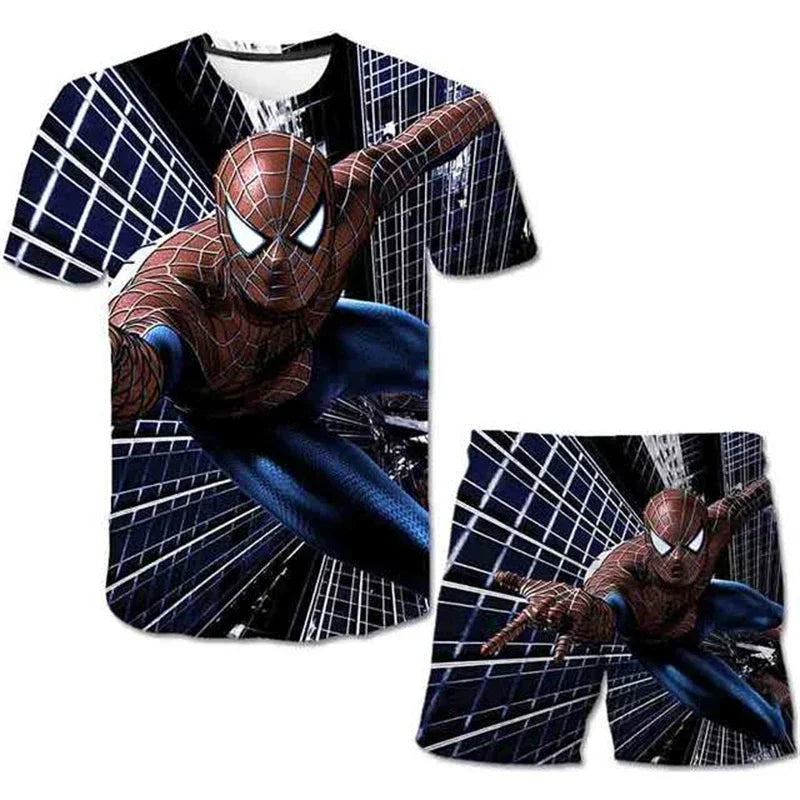 Boys Summer Spider-Man Marvel Hulk Iron Man Spiderman 2 Piece Set Breathable Tshirt & Shorts