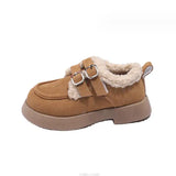 Autumn Winter Children Flats Shoes Solid Plush Warm Korean Style Girls Princess Casual Shoes Soft Bottom Furry Kids Cotton Shoes
