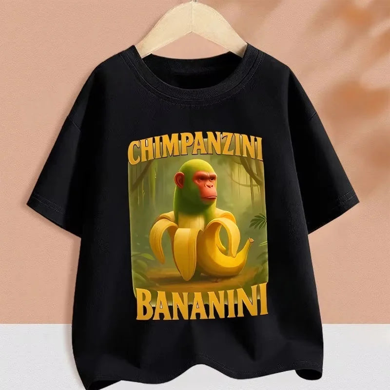 2025 Kids Clothes Funny Italian Brainrot T Shirt Cartoon Graphics Casual Vintage Boys Girls Short Sleeve Top Children's Clothing