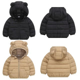 Kids Warm Down Jackets Autumn Winter Baby Thin Hooded Cotton Coats Girls Boys Cute Solid Outerwear Children Clothes 2-6 Years