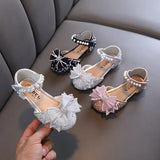 Baby Girls Princess Shoes Sequins Pearl Bow Kids Sandals Non-slip Children Shoes Party Wedding Elegant Performance Shoes F06144