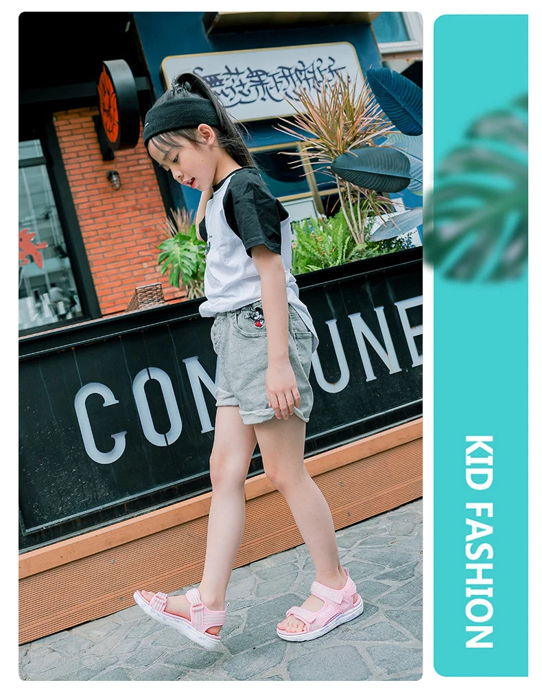 Sandals Girls Soft Soles Casual Shoe Fashionable Princess Shoes New Flowers Pink Flat Shoes  Brand Non-slip Beach Shoes Children