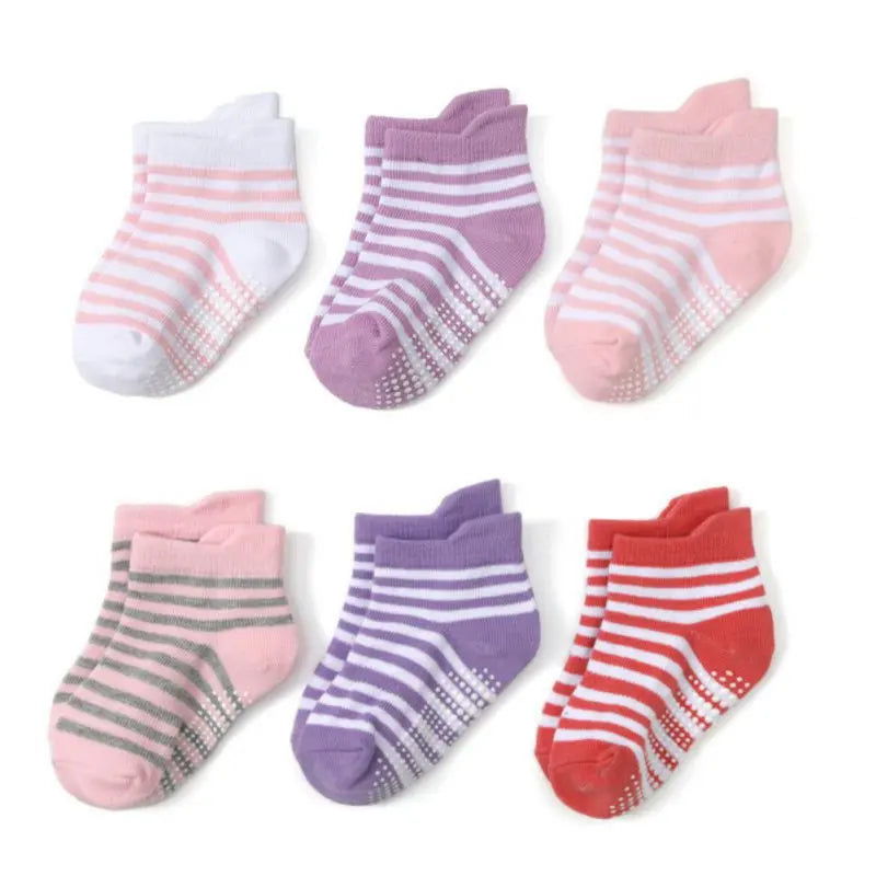 6 Pair Cotton Baby Anti-slip Boat Socks For Boys Girls Low Cut Floor Kids Toddler Sock With Rubber Grips For 0-7Years