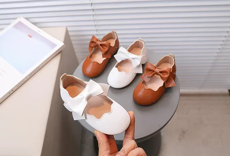 Girls Mary Jane Shoes Children Solid Color Bow Round-toe Bow 2024 New Kids Fashion Soft Moccasin Shoes Baby First Walker Shoes - Idrilay 