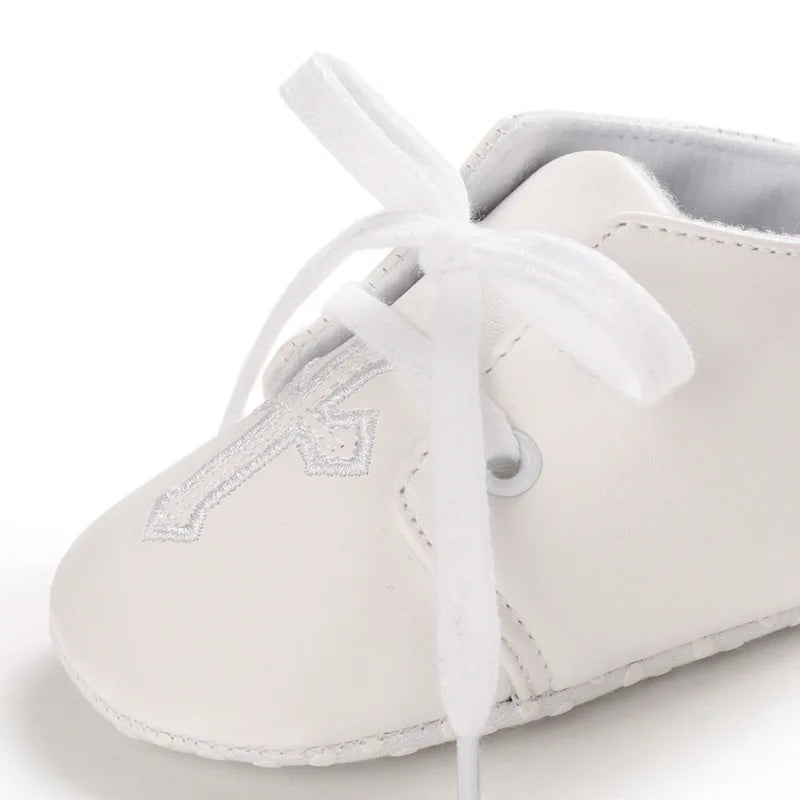 Newborn Baby White Baptism Shoes Soft Anti-slip Toddler Boy Girl Christening Golden Church Cross Soled Infant First Walker Shoes