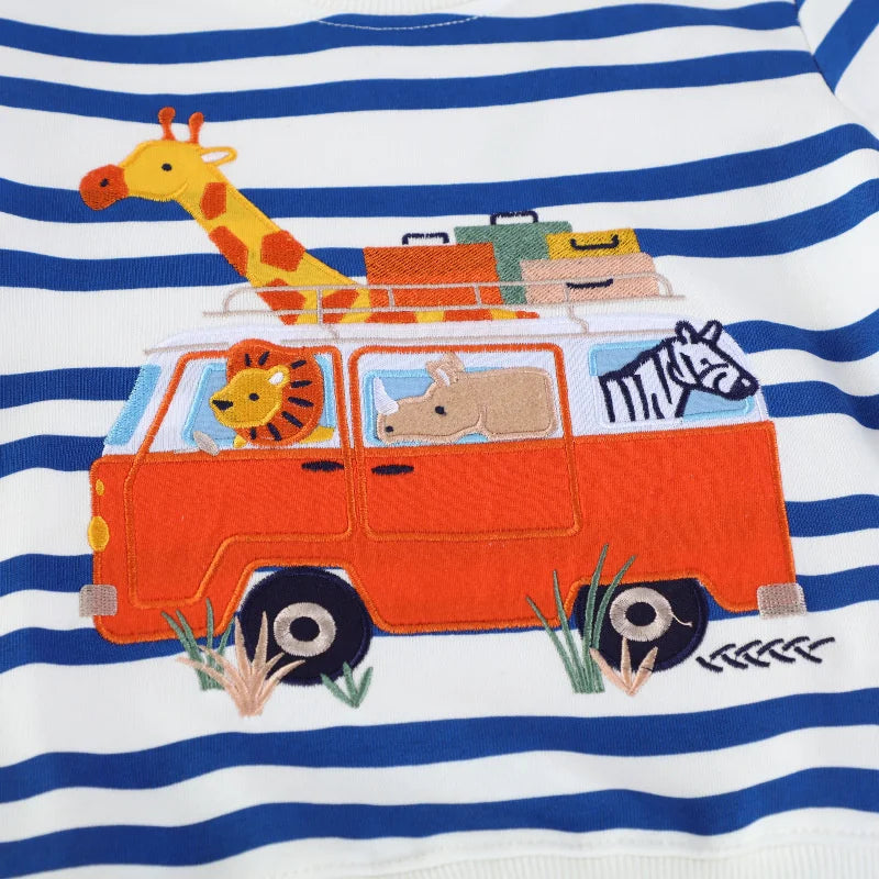 Jumping Meters 2-7T 2025 Design Boys Girls Sweatshirts Truck Cars Embroidery Hooded Shirts Kids Clothes Long Sleeve Autumn Tops