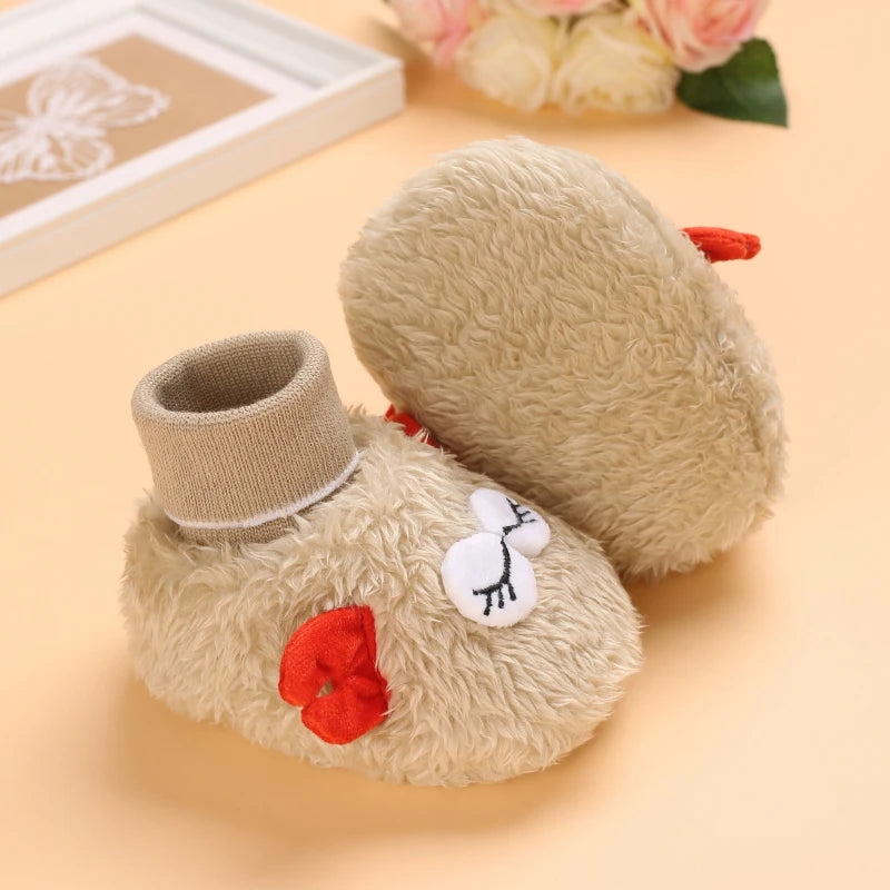 0-18M Lovely Warm Design Baby Girl Boy Toddler First Walkers Baby Shoes Soft Slippers Cute Shoes Winter Non-Slip Baby Warm Shoes