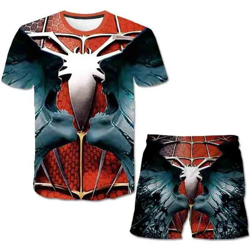 Boys Summer Spider-Man Marvel Hulk Iron Man Spiderman 2 Piece Set Breathable Tshirt & Shorts