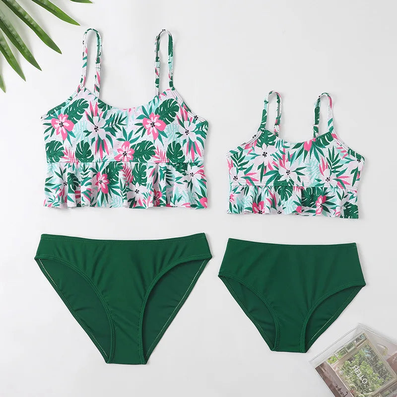 Mother Kids Girls Swimsuit Swimming Clothing Women Beach Bikini Bathing Suit Family Matching Swimwear Mummy Daughter Beachwear