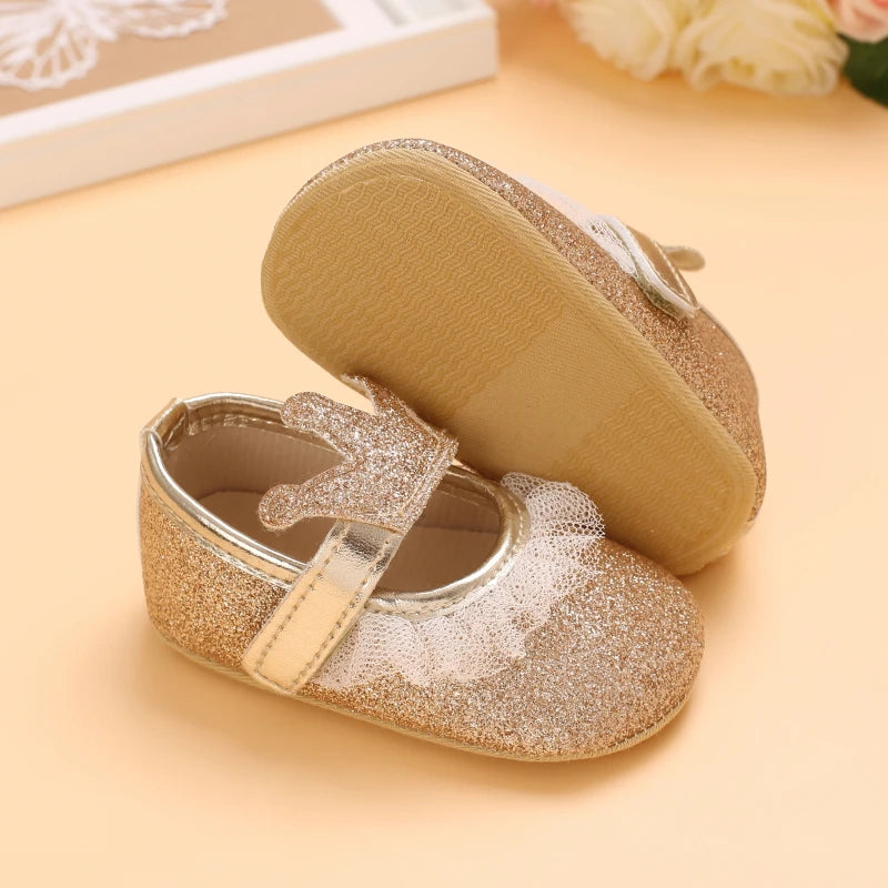 Cute Spring Newborn Golden Baby Shoes Non Slip Cloth Bottom Girl Shoes Elegant Breathable Casual Baby First Walking Shoes 0-18 M