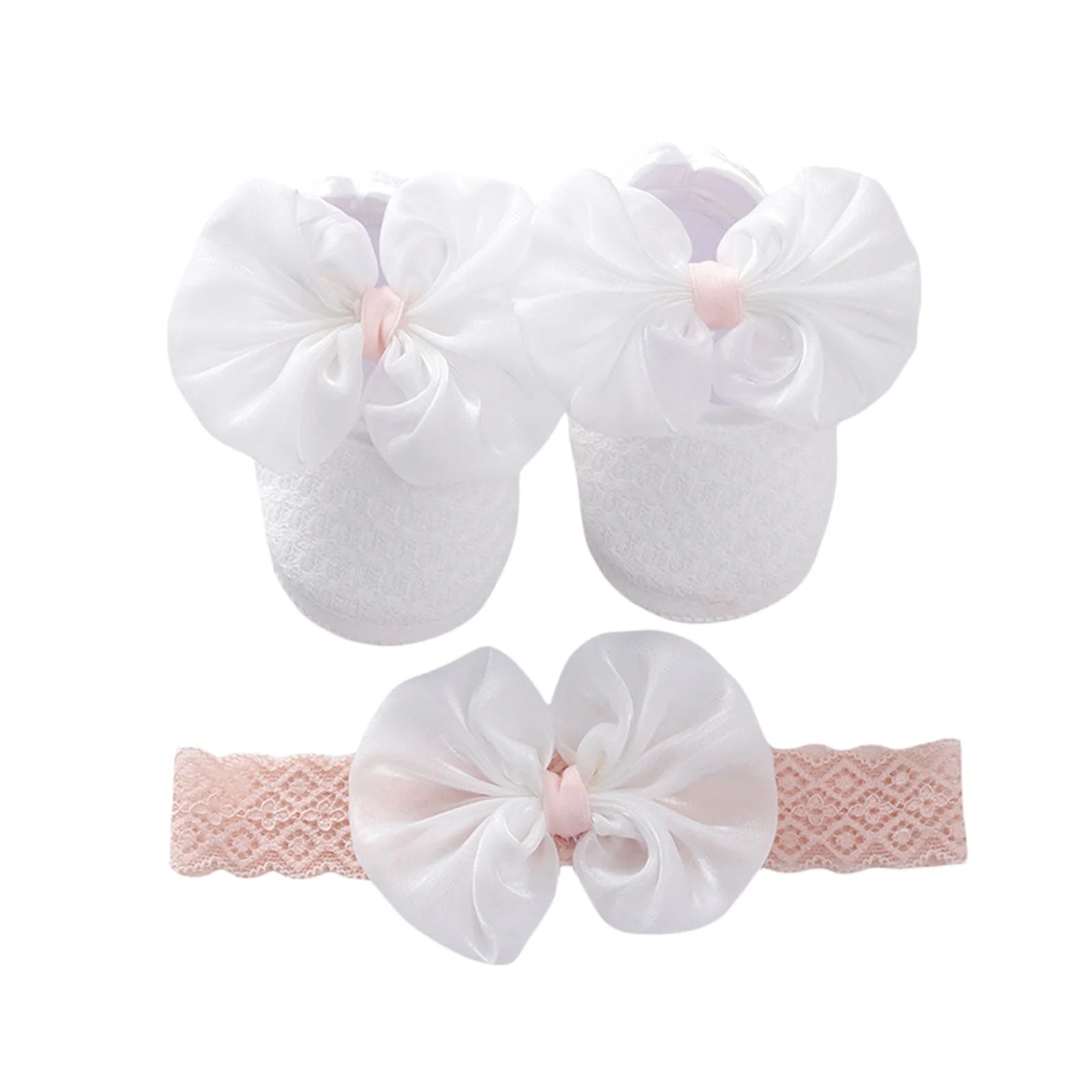 Pudcoco Infant Girl Flat Shoes for Spring Autumn, Bowknot Soft Sole Anti Slip Crib Shoes + Lace Headband