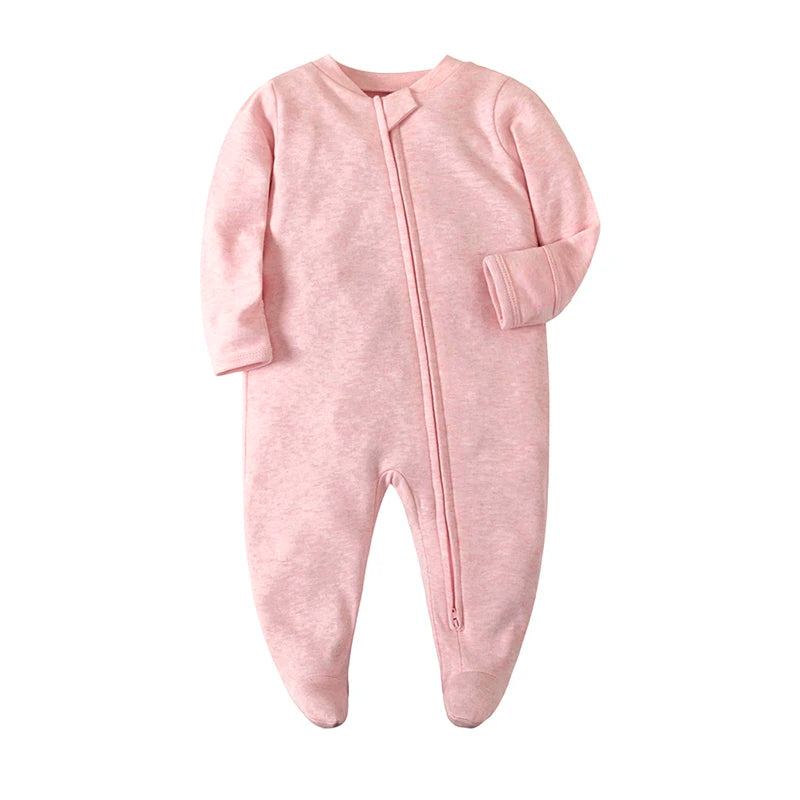 Spring Newborn Footed Pajamas Zipper Girl and Boy Romper Long Sleeve 0-12 Months Baby Clothe Jumpsuit Cotton Solid White Fashion