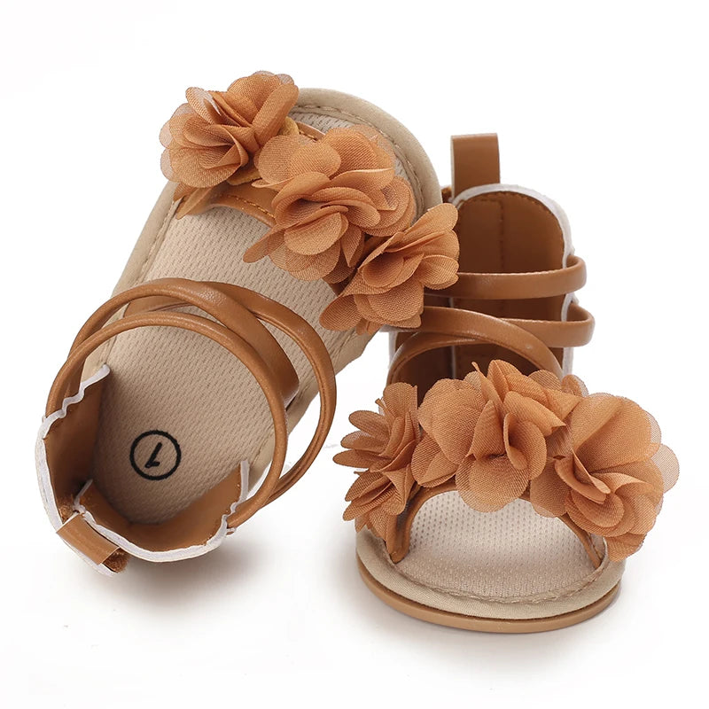 Summer Infant Baby Girl Fashion Shoes Toddler Flats Sandals Soft Rubber Sole Anti-Slip Flower Lace Crib First Walker 0-18M