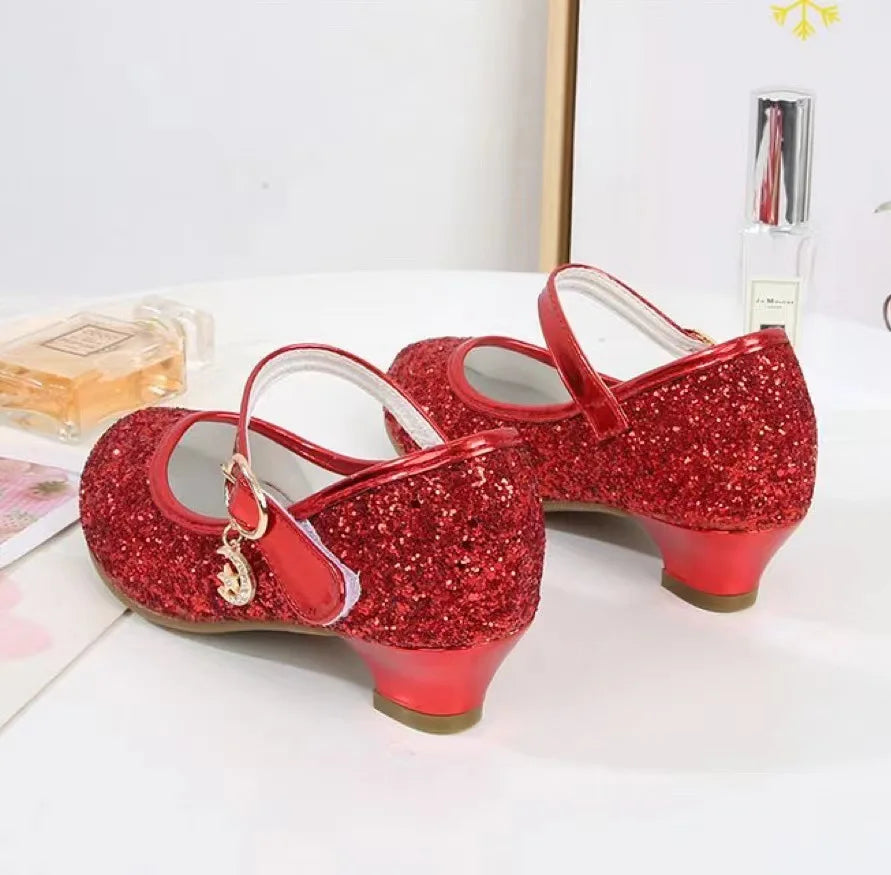 Girls Shoes Children High Heel Glitter Crystal Sandals Fashion Buckle Kids Princess Dance Shoe Student Performance Leather Shoes - Idrilay 