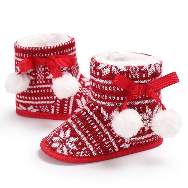 Cute Baby Boy Christmas Boots With Plush Insulation Suitable For 0-1 Year Old Girls Soft Soled and Comfortable Boots The first