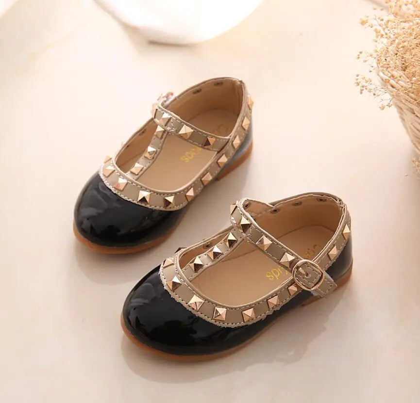 2024 New Girls Sandals Rivets Single Shoes Kids Leather Shoes children nude sandal toddler Girls Princess Flat Dance Shoes - Idrilay 