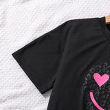 2024 New Children's Fashion Clothes Sets For Kids Girl Black Smiley T-shirt And Rose Red Pleated Skirt High Quality Korean Style - Idrilay 