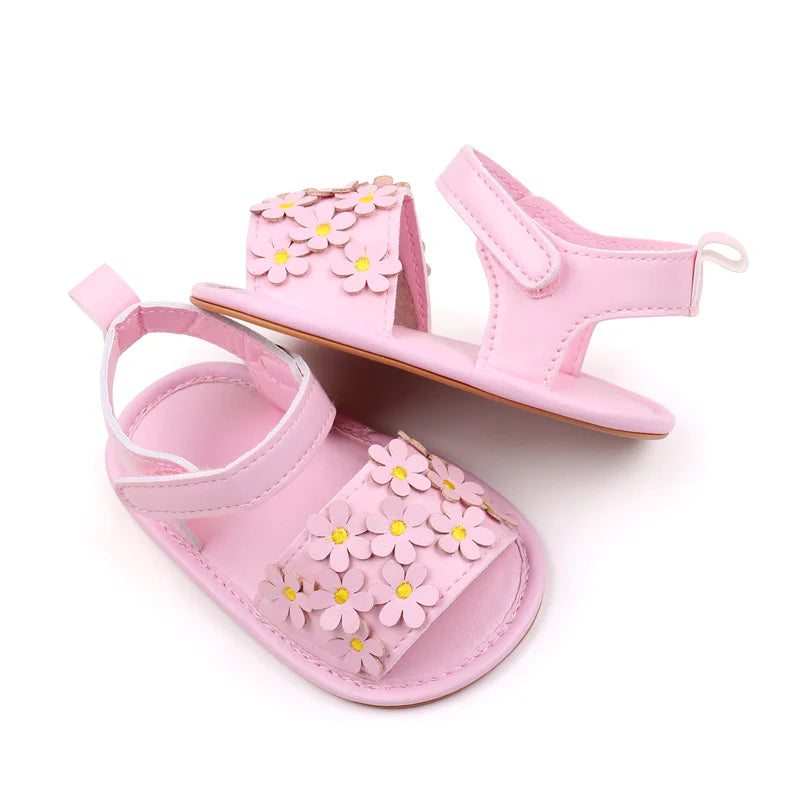 Baby Girl Shoes Cute Flowers Beautiful Sandals Summer Walking Infant Shoes 2024 New Fashion High Quality PU and TPR BHX3195