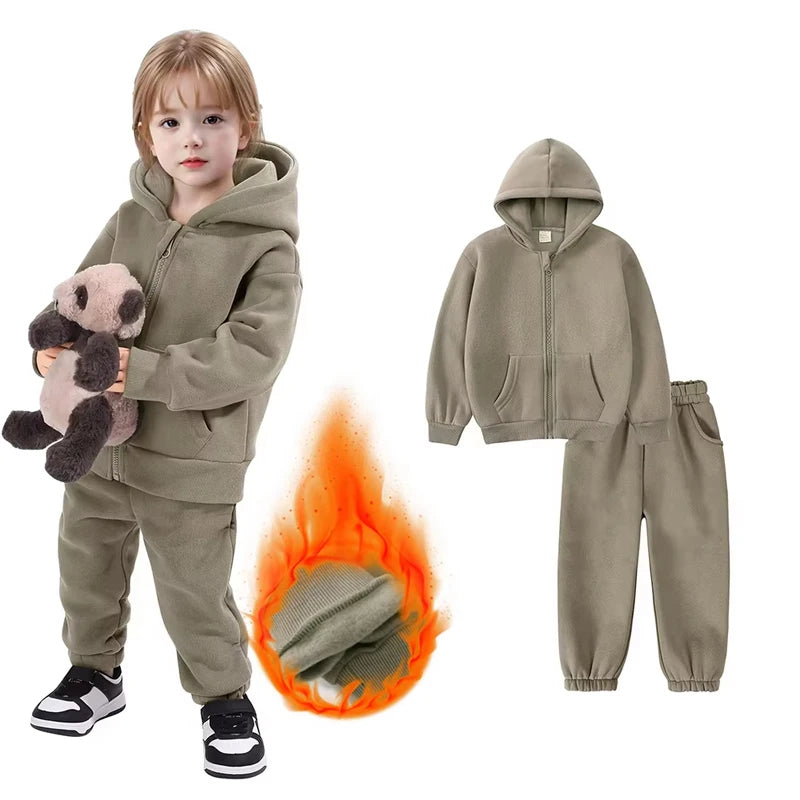 Winter Kids Clothing Sets Children Clothes Set Zipper Sports Wear Fleece Girls Sweatsuit Kids Winter Clothing Sets - Idrilay 