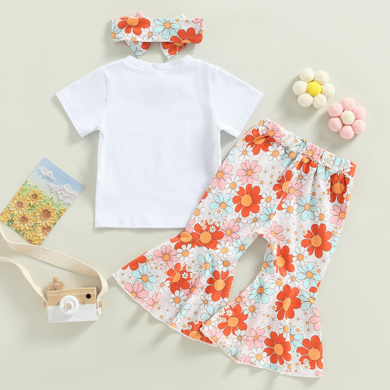 2-3T Toddler Baby Girl Birthday Outfit Groovy One/Two Groovy Romper Shirts Flower Bell Bottoms Headband Boho Clothes