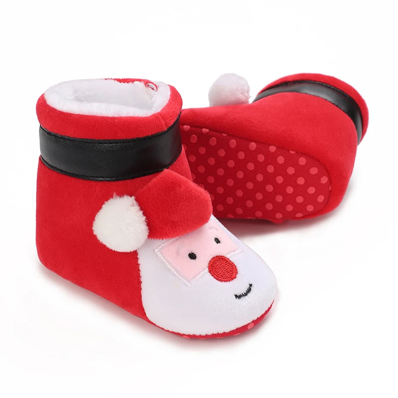 Cute Baby Boy Christmas Boots With Plush Insulation Suitable For 0-1 Year Old Girls Soft Soled and Comfortable Boots The first