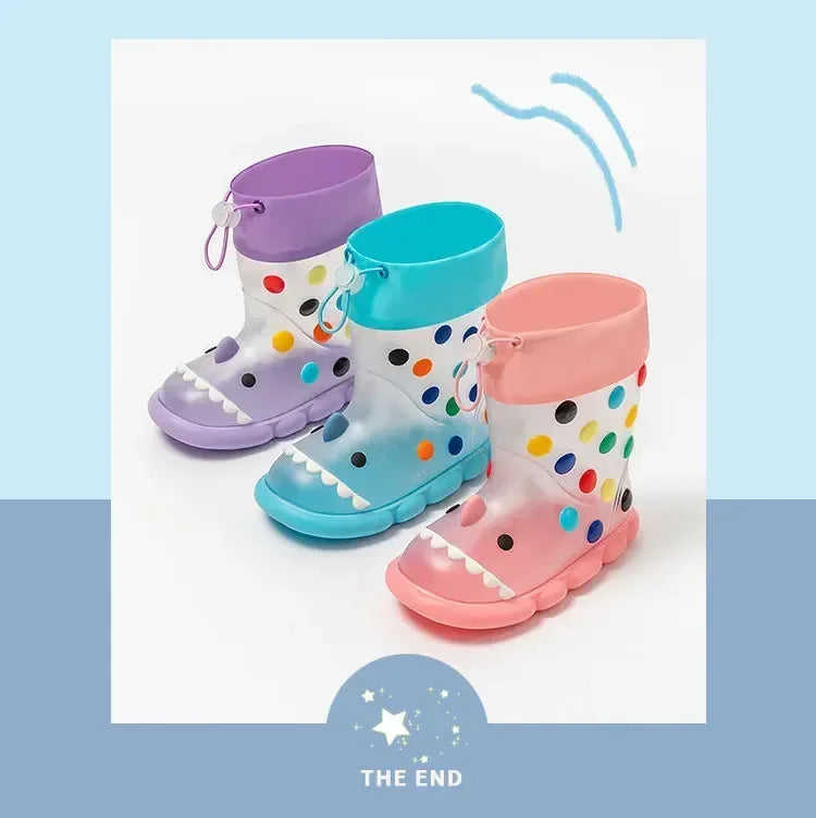 Anti-Slippery Rain Boots Kids Fashion Casual Waterproof Boys Girls Print Cartoon Children PVC Soft Soles Shoes 2023 Summer