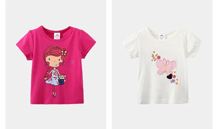 2026 Summer New Arrival 2 3 4 5 6 8 10 Years Kids Children Flower Print Baby Top Basic Cartoon Cotton Girls Short-Sleeve T-Shirt