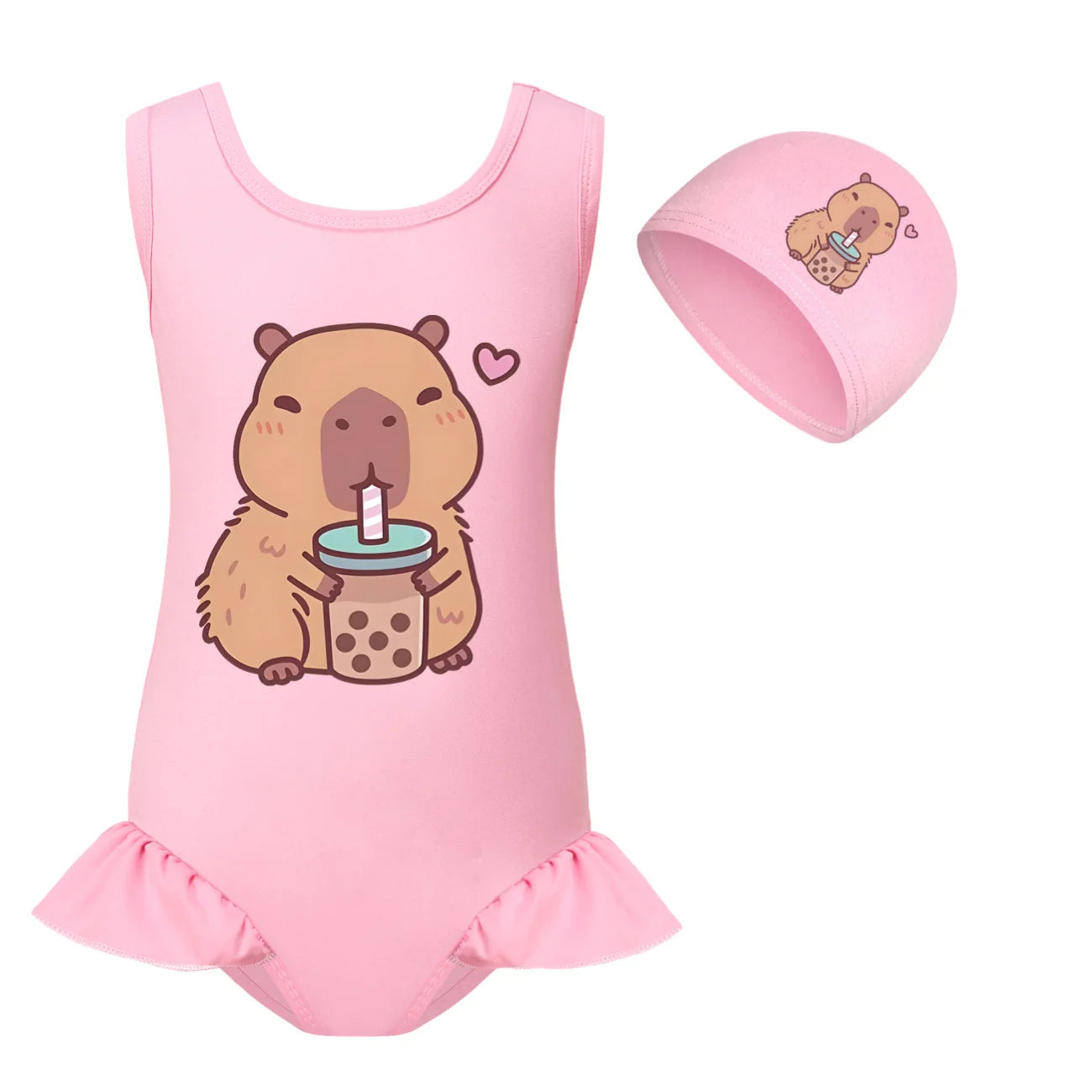Swimsuit for Girls Summer Vacation Outfits Kids Game copybara Sling Ruffles Bikini Set Children Carooon Print Swimwear