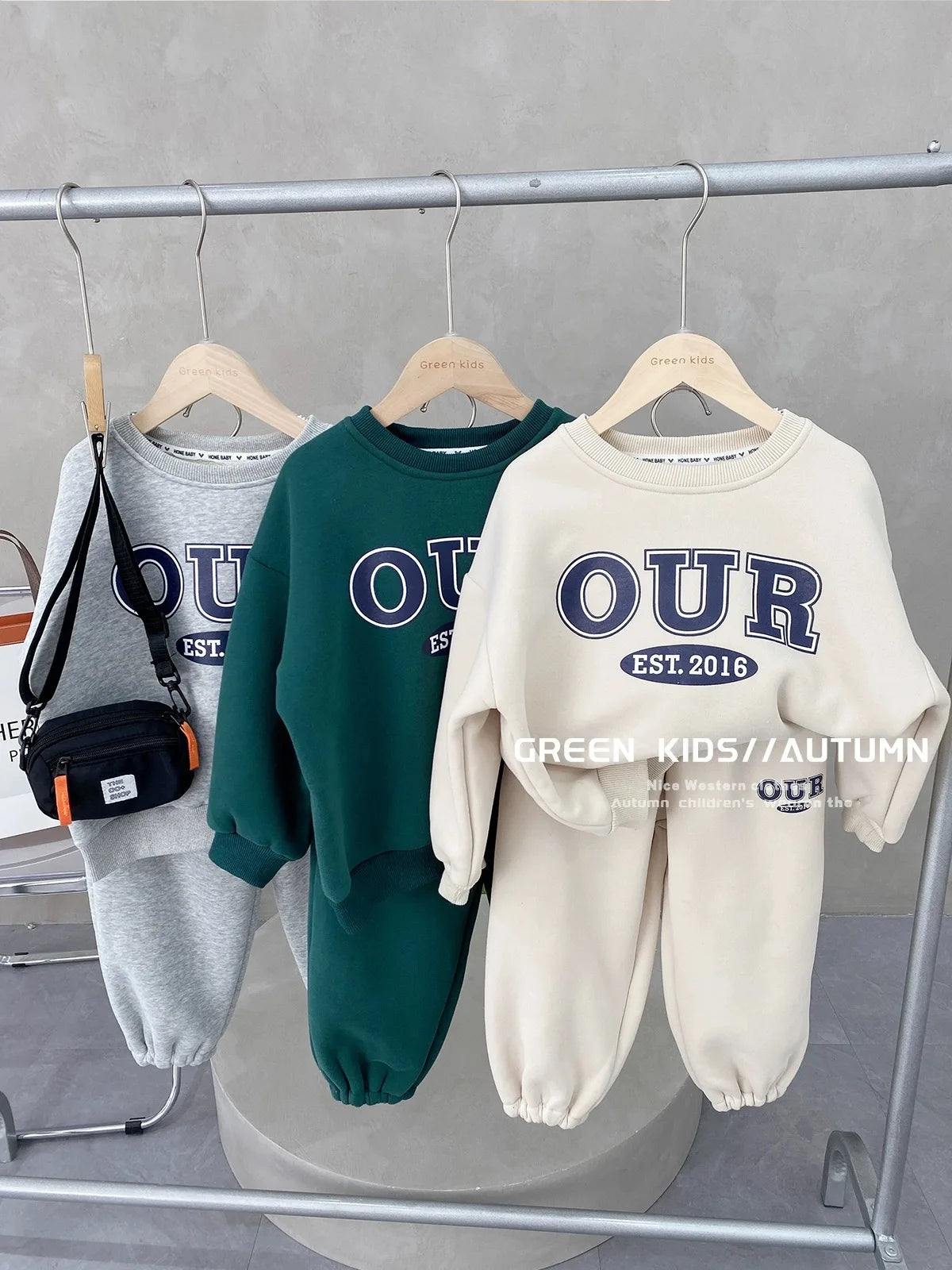 Spring Autumn Warm Boys Clothing Set Letter OUR Lined With Velvet Shirt+Pants 2Pcs Suit For Kids Children Outdoor Sports Suit
