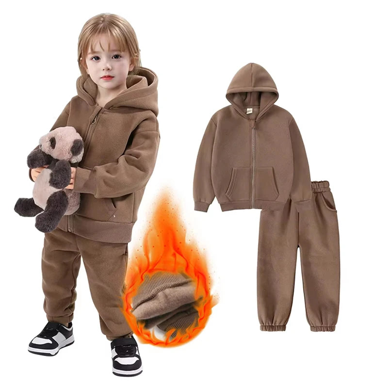 Winter Kids Clothing Sets Children Clothes Set Zipper Sports Wear Fleece Girls Sweatsuit Kids Winter Clothing Sets - Idrilay 
