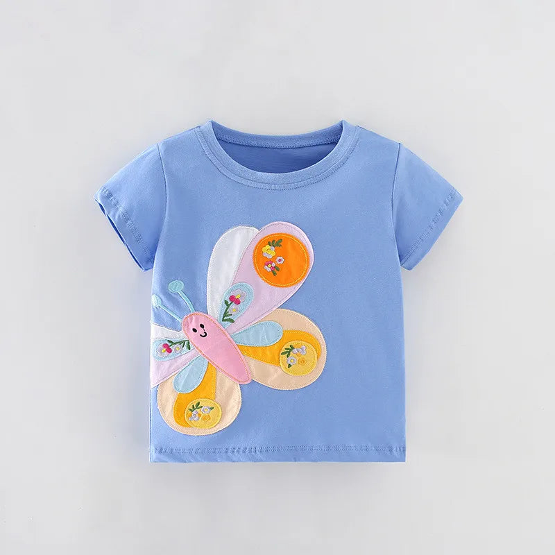2026 Summer New Arrival 2 3 4 5 6 8 10 Years Kids Children Flower Print Baby Top Basic Cartoon Cotton Girls Short-Sleeve T-Shirt