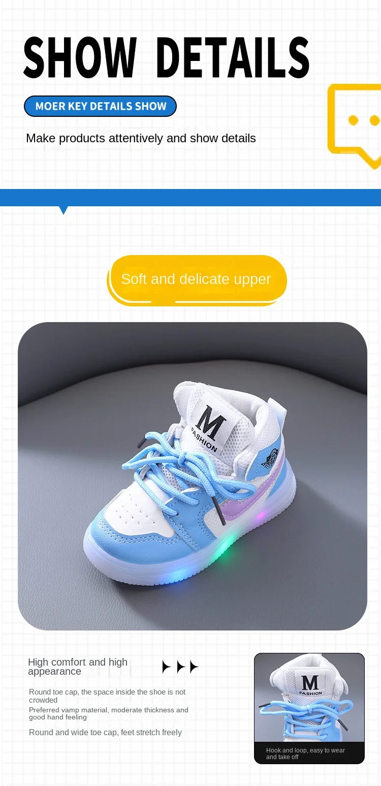 Boys Glowing Light Toddler Sneakers Children's Luminous Shoes Little Girls Board Sneakers Girls Shining Light Mesh Casual Shoes