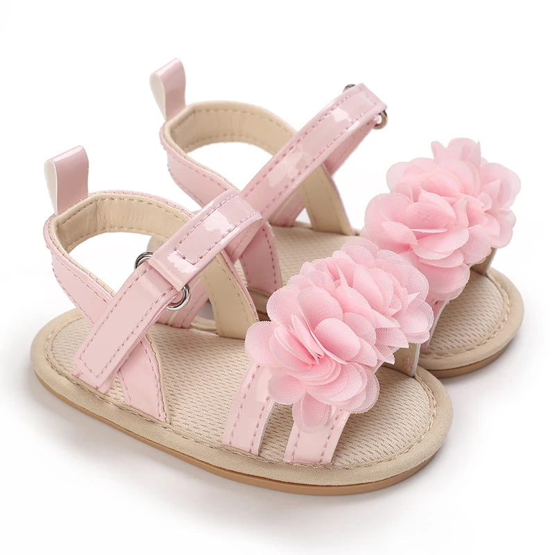 Summer Infant Baby Girl Fashion Shoes Toddler Flats Sandals Soft Rubber Sole Anti-Slip Flower Lace Crib First Walker 0-18M