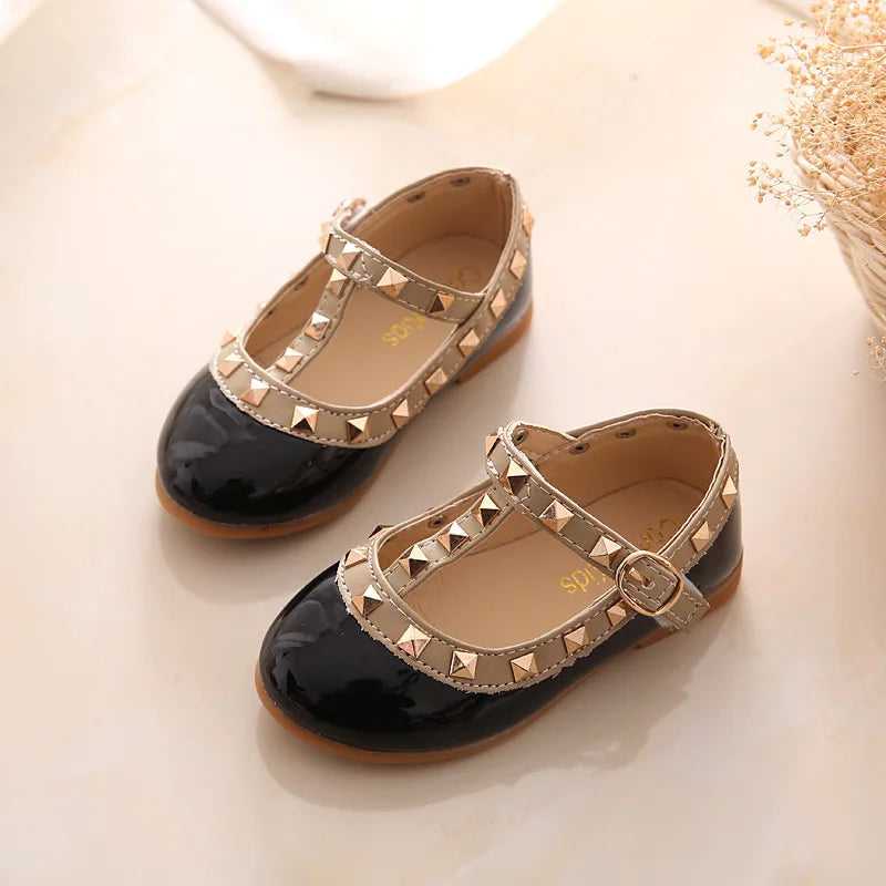 2024 New Girls Sandals Rivets Single Shoes Kids Leather Shoes children nude sandal toddler Girls Princess Flat Dance Shoes - Idrilay 