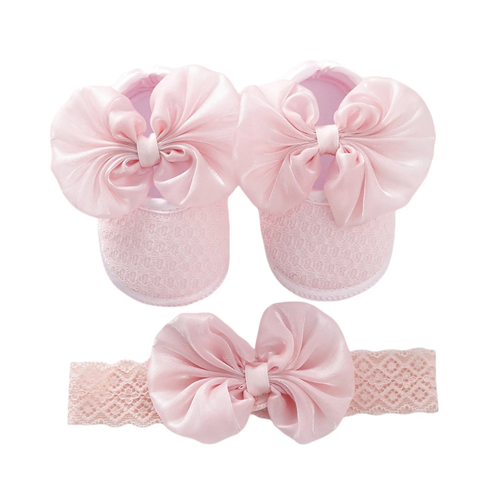 Pudcoco Infant Girl Flat Shoes for Spring Autumn, Bowknot Soft Sole Anti Slip Crib Shoes + Lace Headband