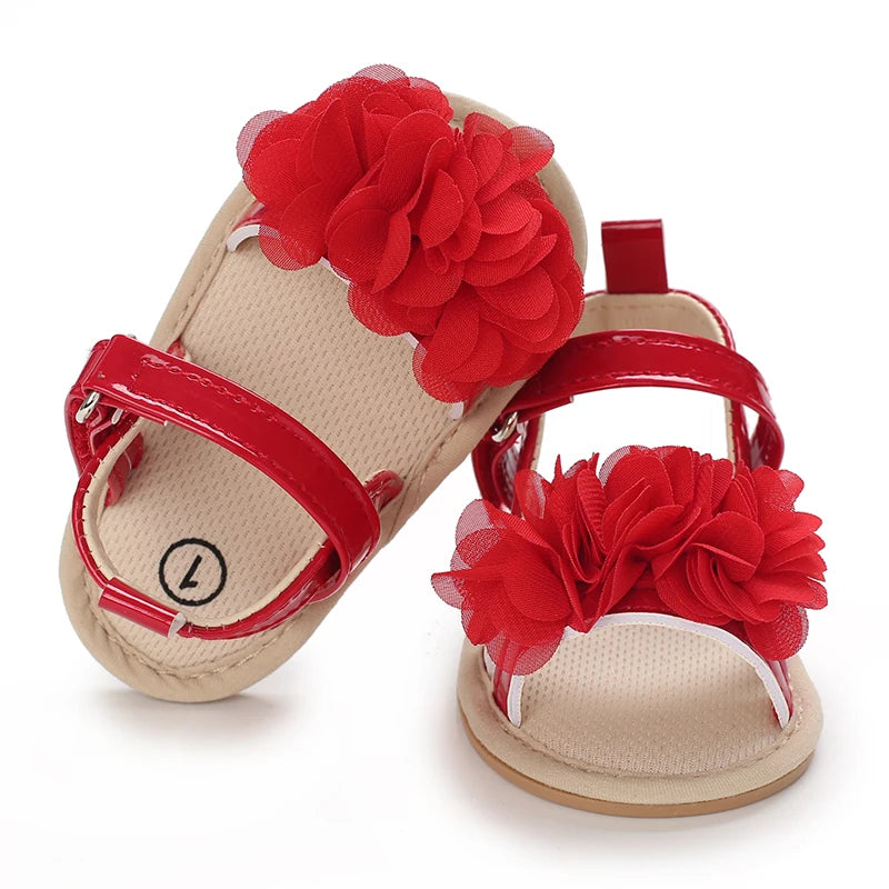 Summer Infant Baby Girl Fashion Shoes Toddler Flats Sandals Soft Rubber Sole Anti-Slip Flower Lace Crib First Walker 0-18M